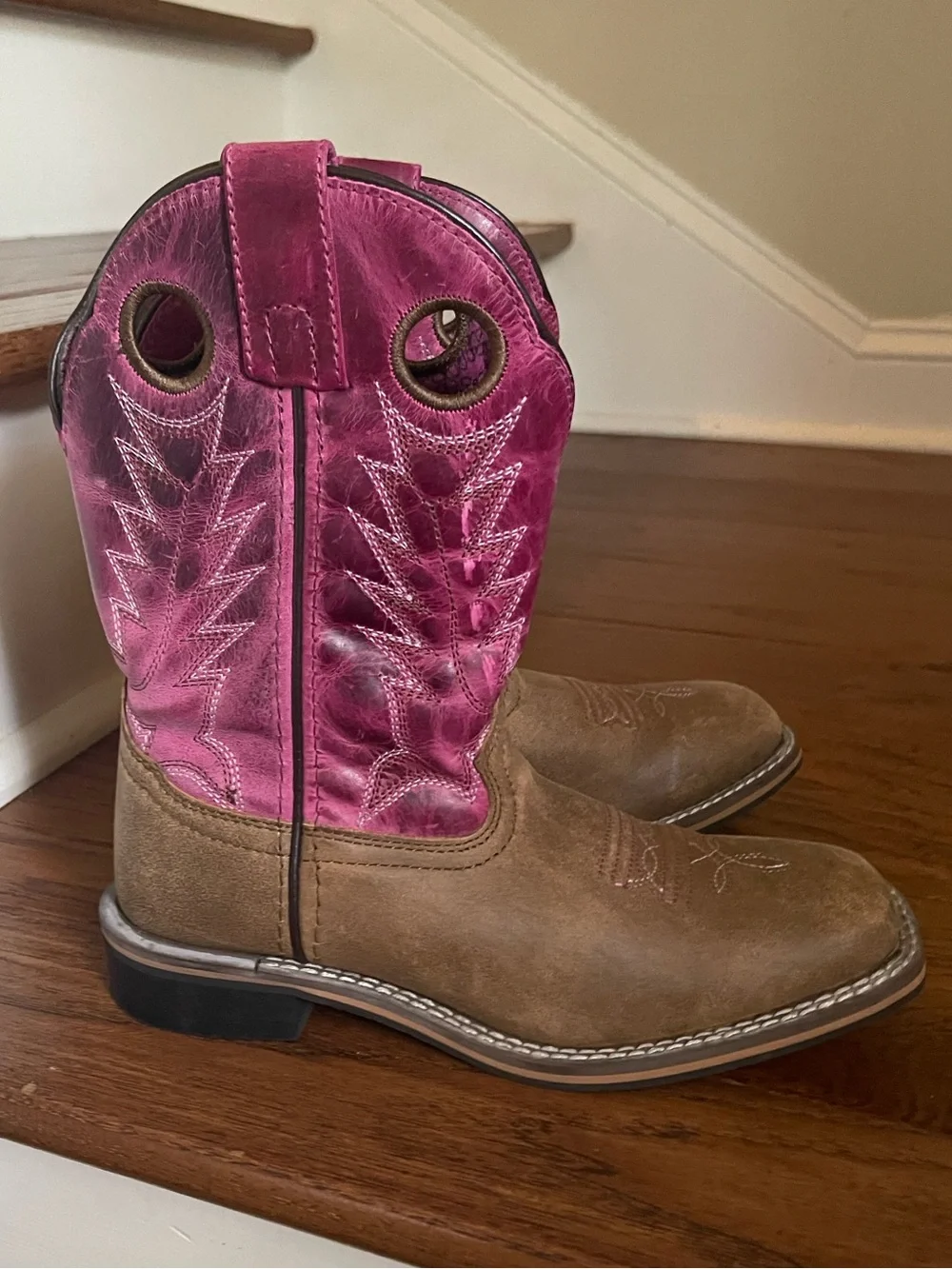 Girls Pink & Brown Western Cowboy Boots -  Boot Barn Shyanne Size 3